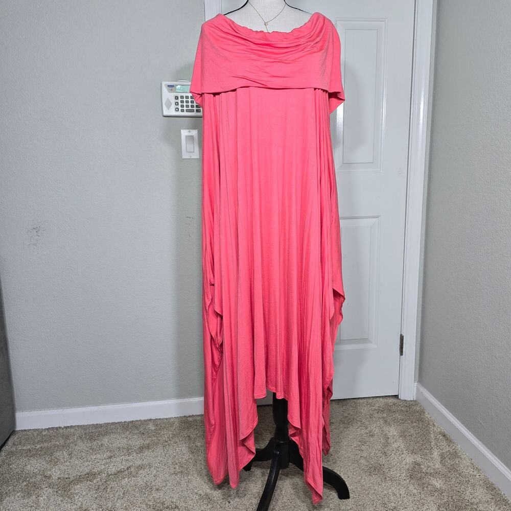 Women's Coral Off Shoulder Maxi Dress Plus XL Asymmetrical Boho Flowy Vacation